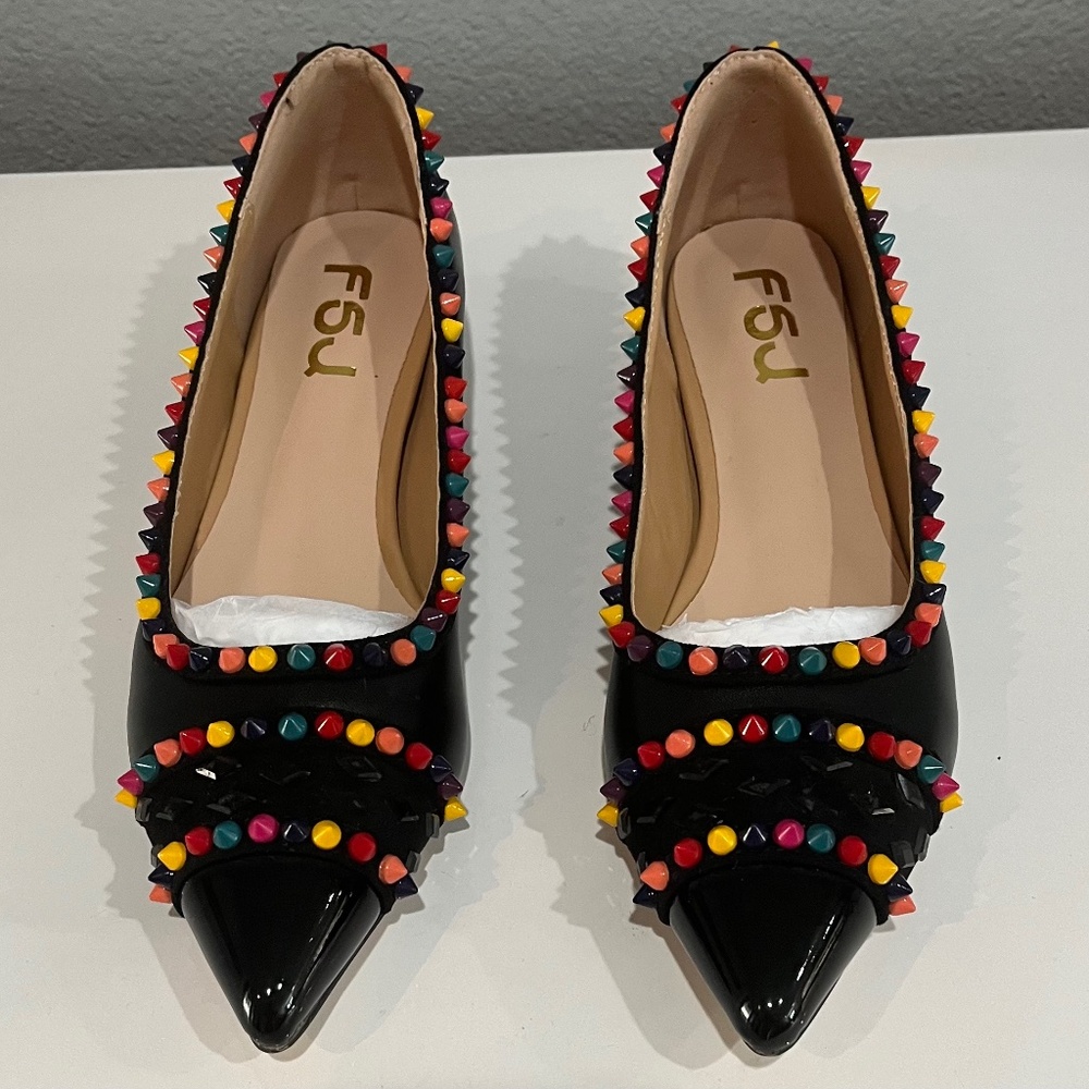 Multi Colored Faux Leather Flats